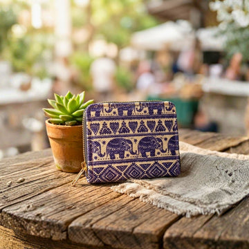 Elephant Print Coin Pouch (Blue and Gold) by Suryatra
