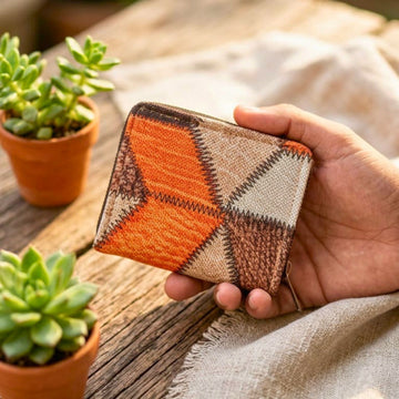 Patchwork Style Coin Pouch (Orange and Brown) by Suryatra