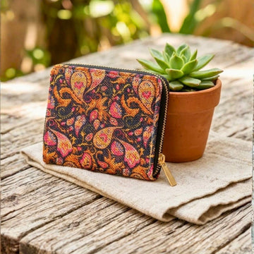 Paisley Print Coin Pouch (Pink and Gold) by Suryatra