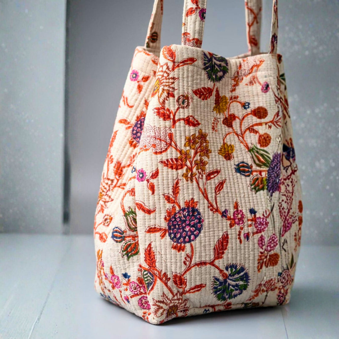 Convertible Tote (16*20 size) Pink and White Pattern by Suryatra