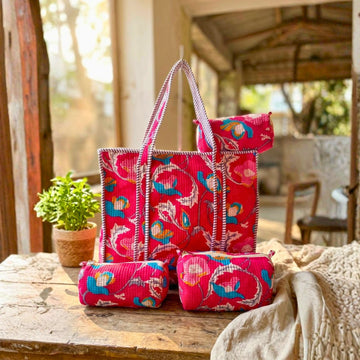 Quilted Floral Tote Combo (Pink) by Suryatra
