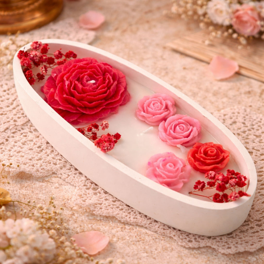 Stunning Blooming Rose Luminous Candle by Suryatra
