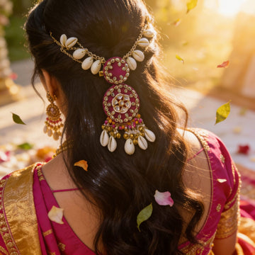 Rani Pink Kundan Cowrie Hair Adornment by Suryatra