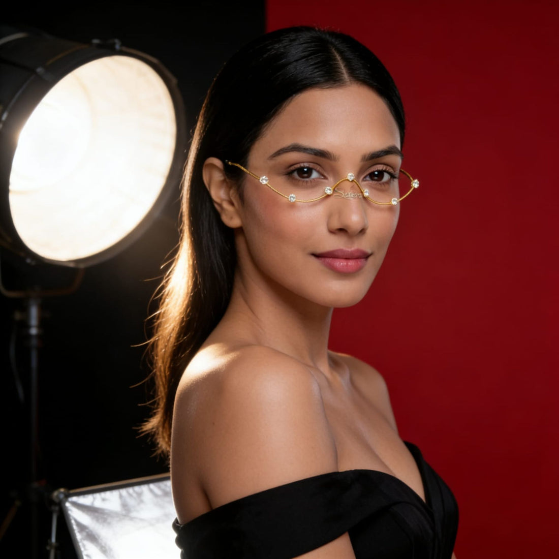 Noor Luxe Crystal Facelets Nose Chain by Suryatra