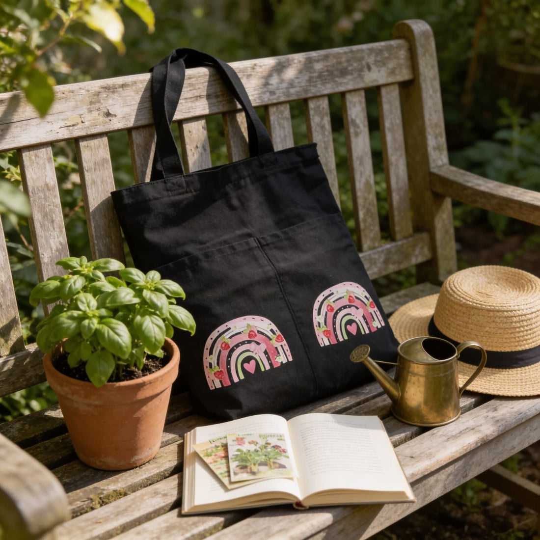 Noir Whimsical Rainbow Canvas Tote Bag by Suryatra