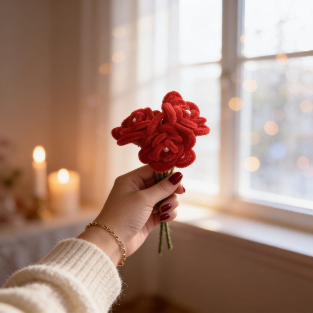 Blush Rose Pipe-Cleaner Crochet (Set of 3 Red) by Suryatra