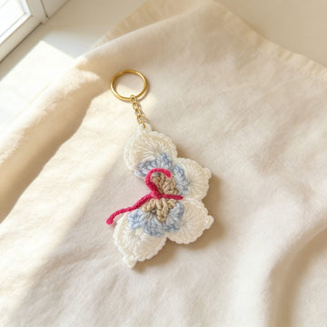 Sunflutter Crochet Butterfly Keychain (White-Grey) by Suryatra