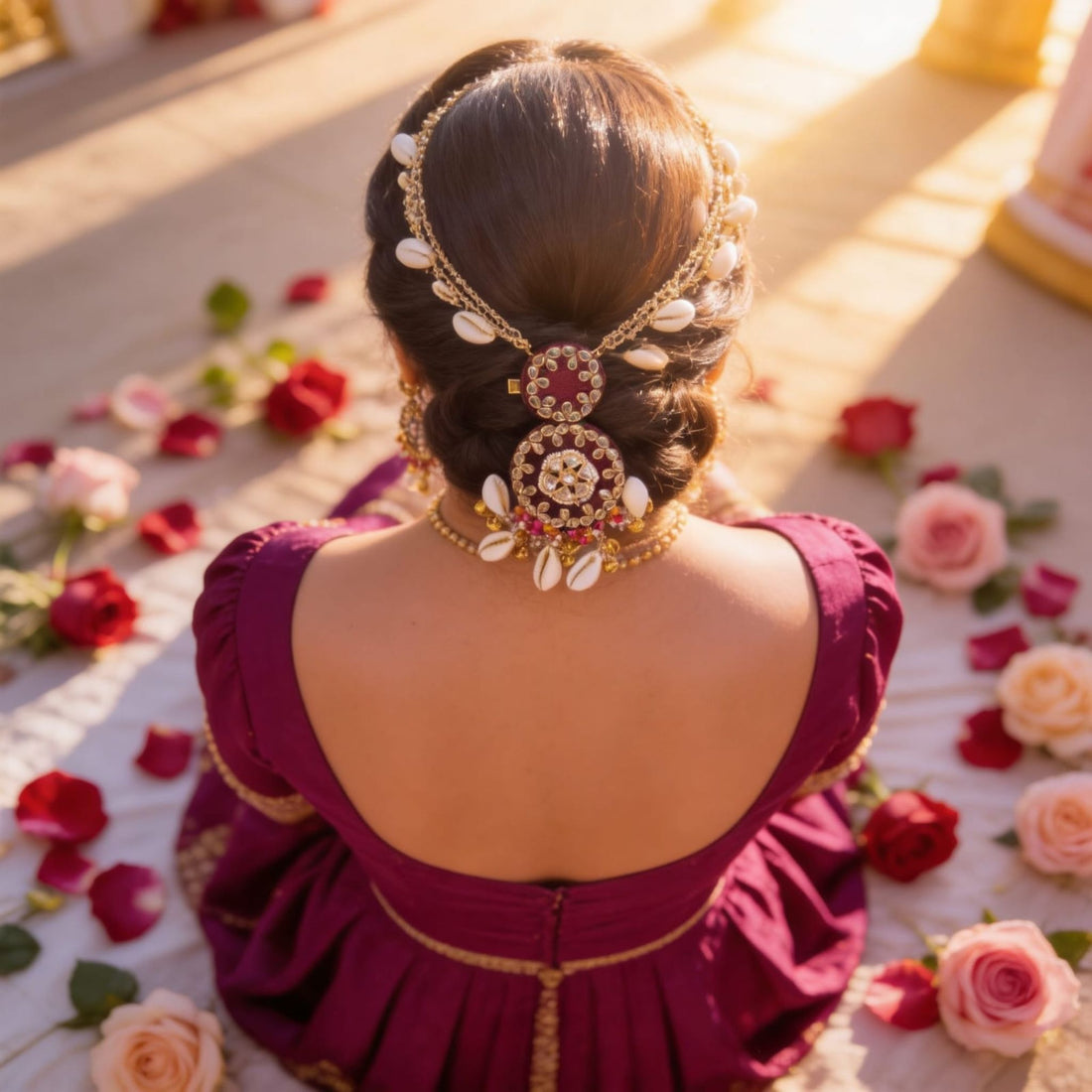 Royal Rose Kundan Cowrie Hair Adornment by Suryatra