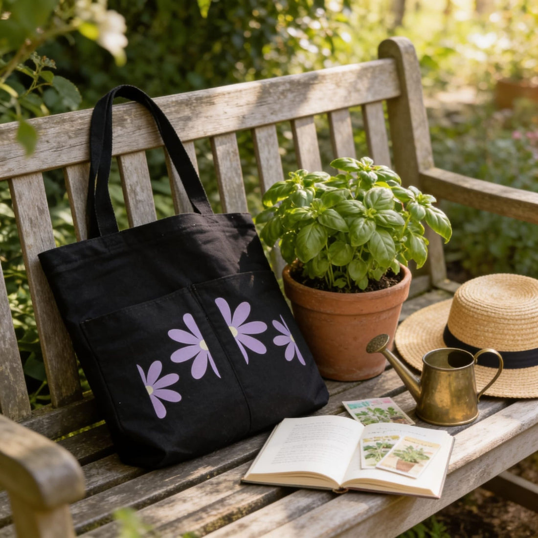 Lavender Daisy Noir Canvas Tote Bag by Suryatra