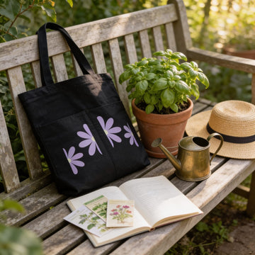 Lavender Daisy Noir Canvas Tote Bag by Suryatra