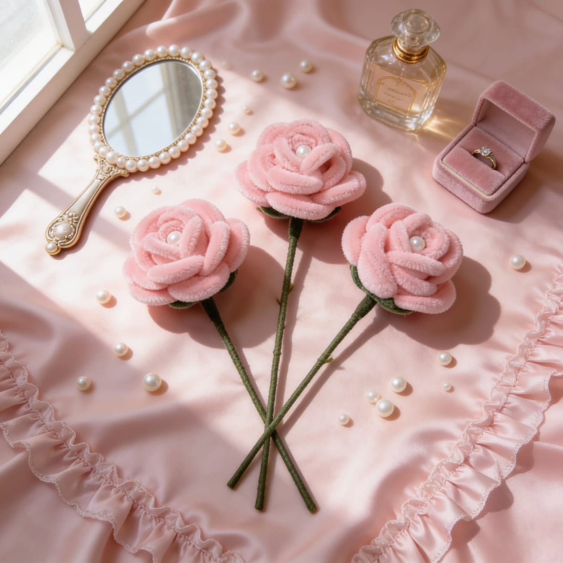Blush Rose Pipe-Cleaner Crochet (Set of 3 Blush Pink) by Suryatra