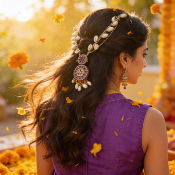Royal Amethyst Kundan Cowrie Hair Adornment by Suryatra