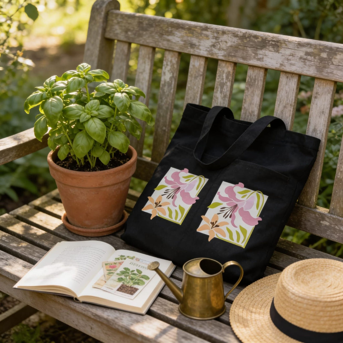 Vintage Lily Noir Canvas Tote Bag by Suryatra