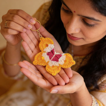 Sunflutter Crochet Butterfly Keychain (Yellow-Pink) by Suryatra