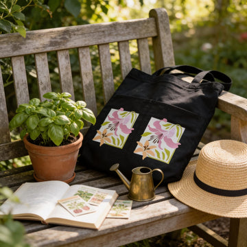 Vintage Lily Noir Canvas Tote Bag by Suryatra