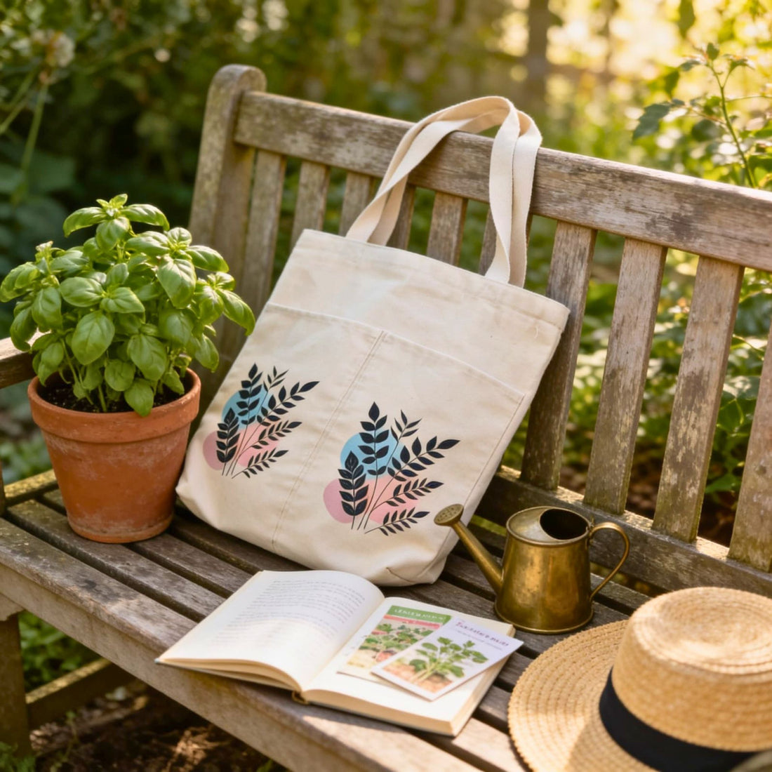 Botanical Canvas Tote Bag (Black Leaves)