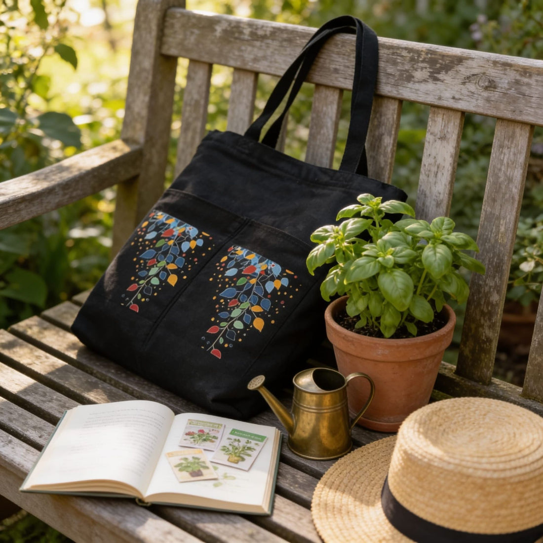 Mosaic Vine Noir Canvas Tote Bag by Suryatra