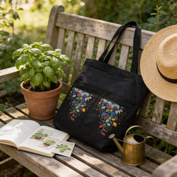 Mosaic Vine Noir Canvas Tote Bag by Suryatra
