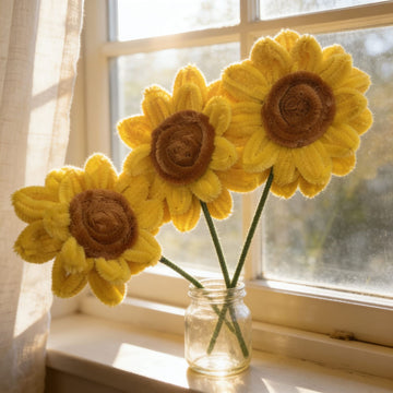 Sunflutter Pipe-Cleaner Crochet Sunflower(Set of 3 Yellow) by Suryatra