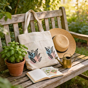 Botanical Canvas Tote Bag (Black Leaves)