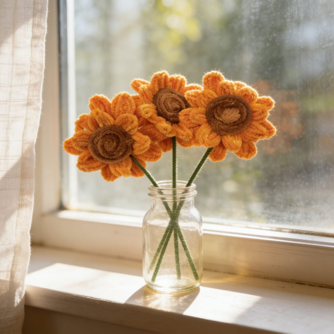 Sunflutter Pipe-Cleaner Crochet Sunflower(Set of 3 Orange) by Suryatra