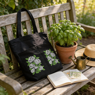 Noir Hydrangea Canvas Tote Bag by Suryatra