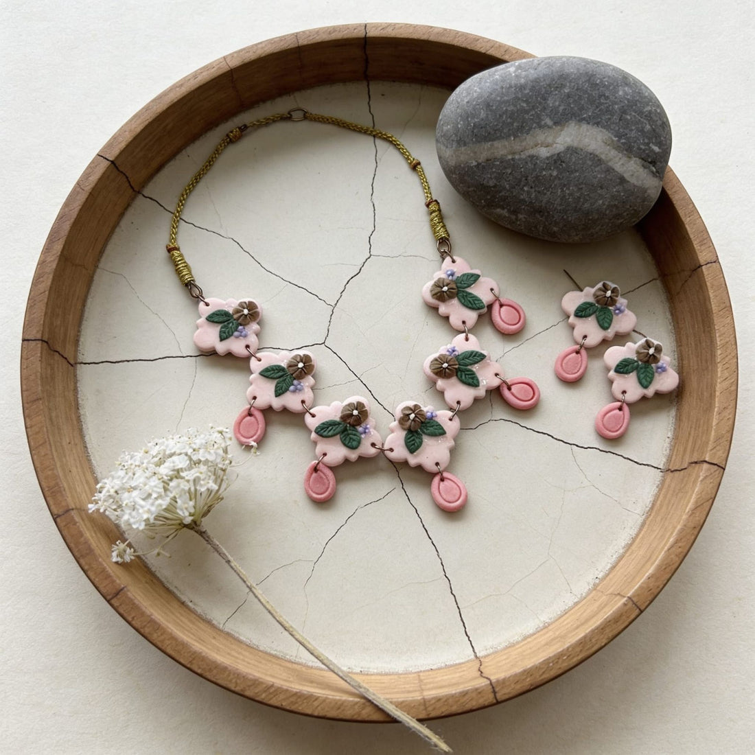 Blush Bloom Polymer Clay Jewellery Set by Suryatra