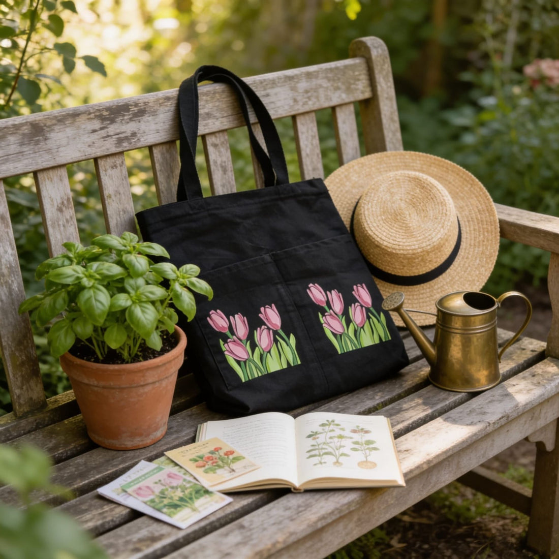 Noir Tulip Canvas Tote Bag by Suryatra