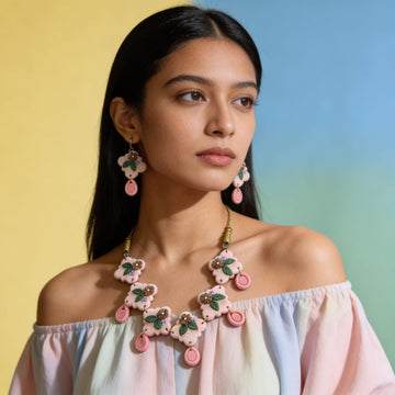 Blush Bloom Polymer Clay Jewellery Set by Suryatra