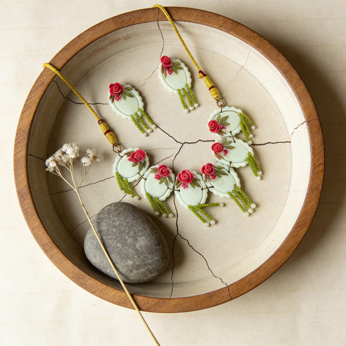 Rose Garden Polymer Clay Jewellery Set by Suryatra