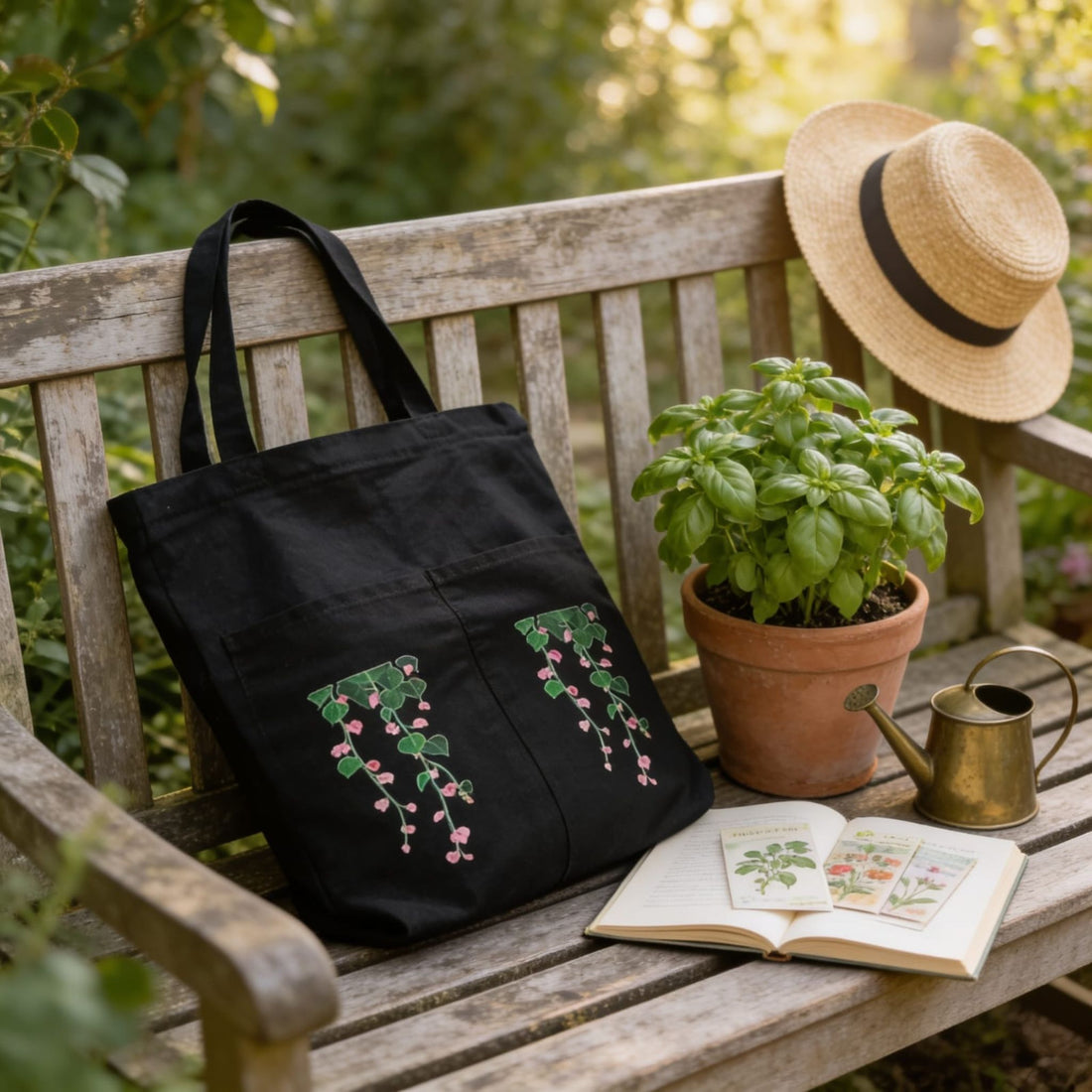 Trailing Vine Noir Canvas Tote Bag by Suryatra