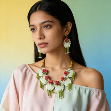 Rose Garden Polymer Clay Jewellery Set by Suryatra