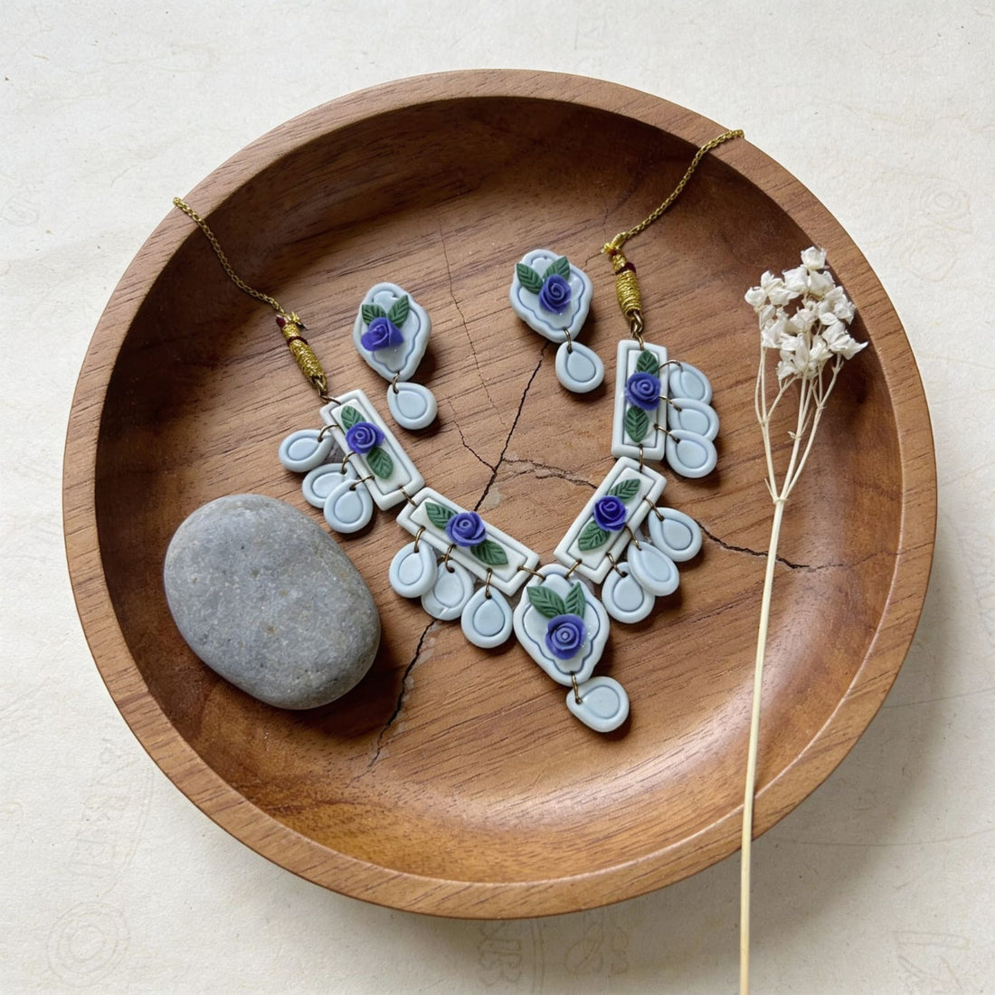 Lavender Blossom Polymer Clay Jewellery Set by Suryatra