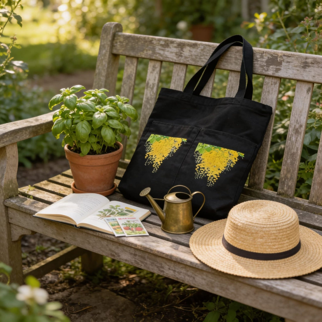 Amaltas Blossom Noir Canvas Tote Bag by Suryatra