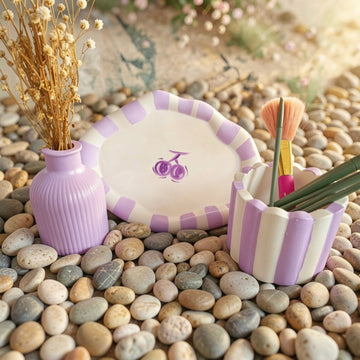 Lavender Stripe Ceramic Vanity Set by Suryatra