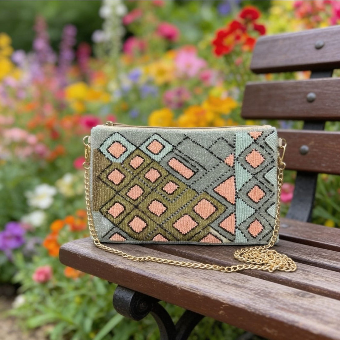 Mosaic Diamond Beaded Sling Bag by Suryatra