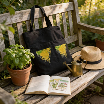 Amaltas Blossom Noir Canvas Tote Bag by Suryatra