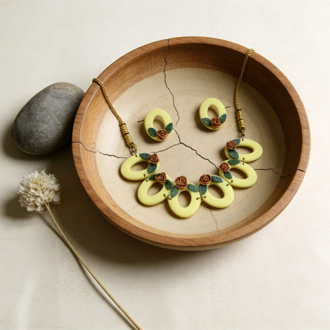 Golden Bloom Polymer Clay Jewellery Set by Suryatra
