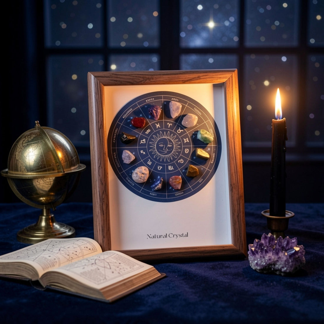 Natural Crystal Zodiac Wheel Frame by Suryatra