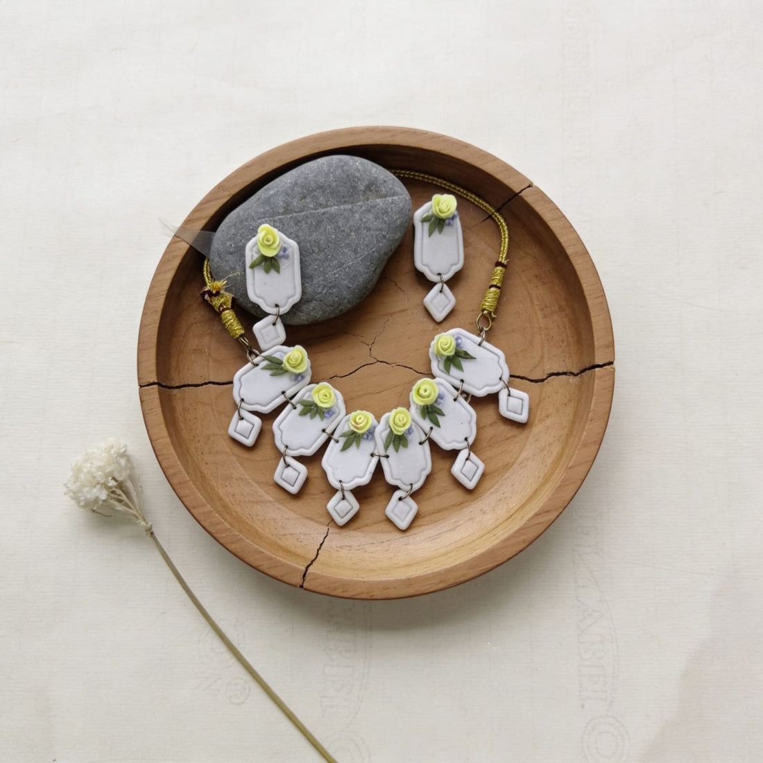 Lemon Blossom Polymer Clay Jewellery Set by Suryatra