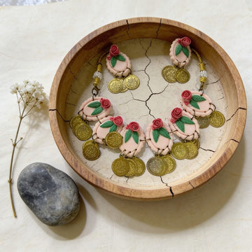 Ivory Rose Elegance Polymer Clay Jewellery Set by Suryatra