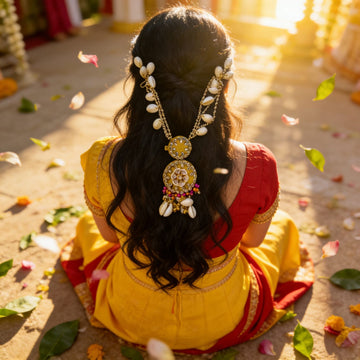 Golden Sun Kundan Cowrie Hair Adornment by Suryatra