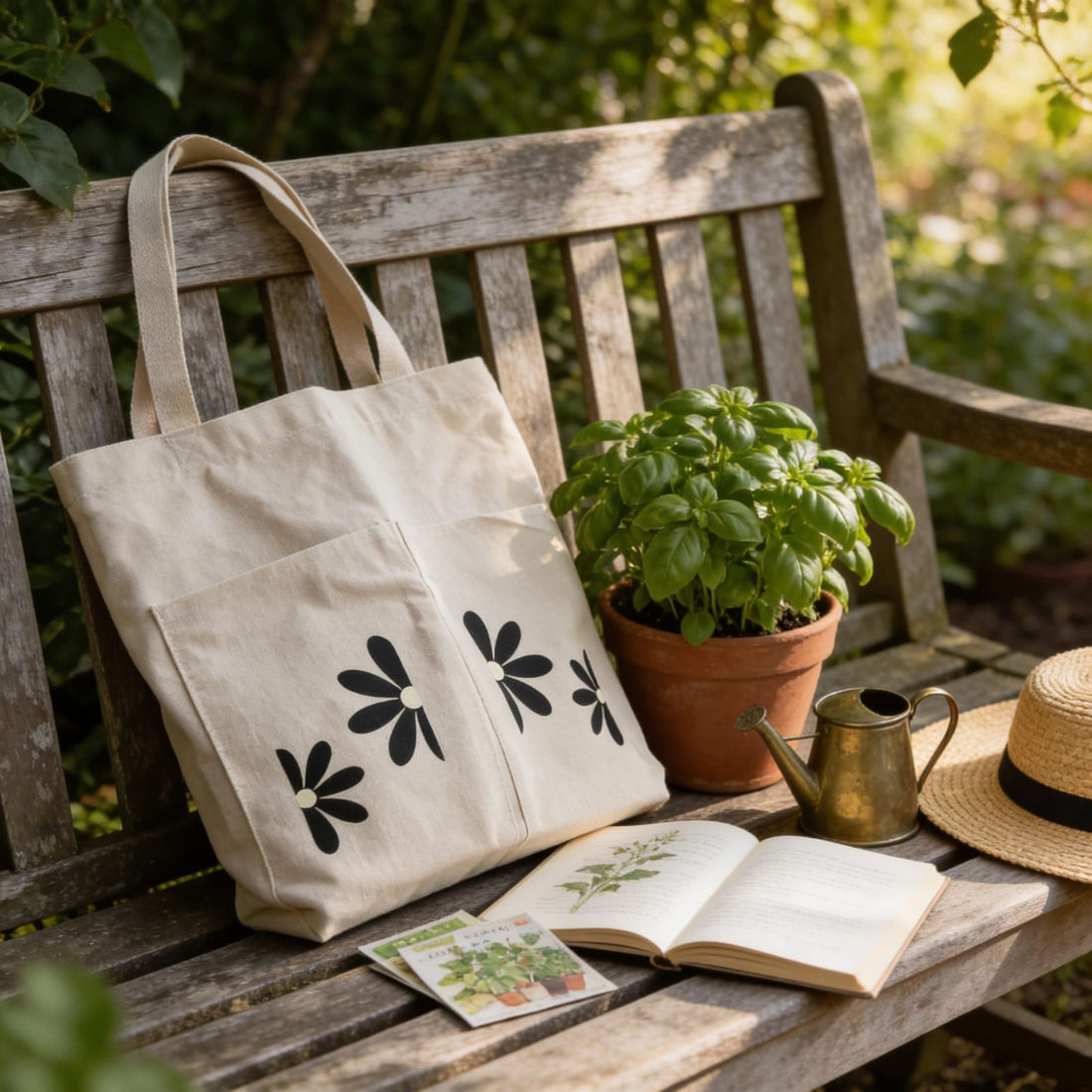 Noir Daisy Canvas Tote Bag by Suryatra