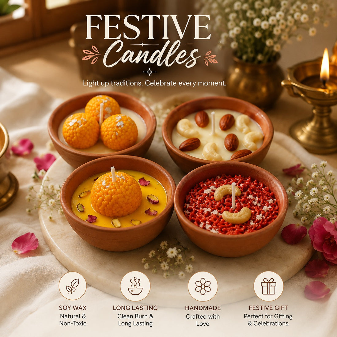 Festive Candle Set of 4 by Suryatra