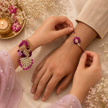 Royal Magenta Pearl Rakhi & Bracelet Set by Suryatra