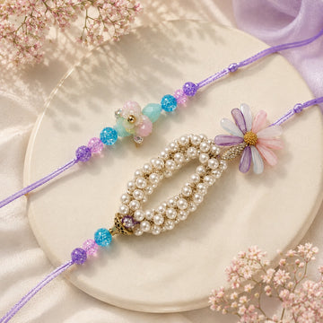 Lavender Bloom Rakhi & Bracelet Set by Suryatra