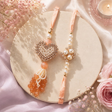 Peach Pearl Royale Rakhi Set by Suryatra