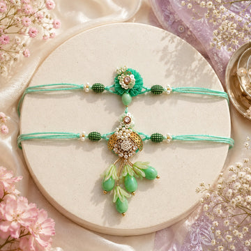 Emerald Bloom Royale Rakhi Set by Suryatra