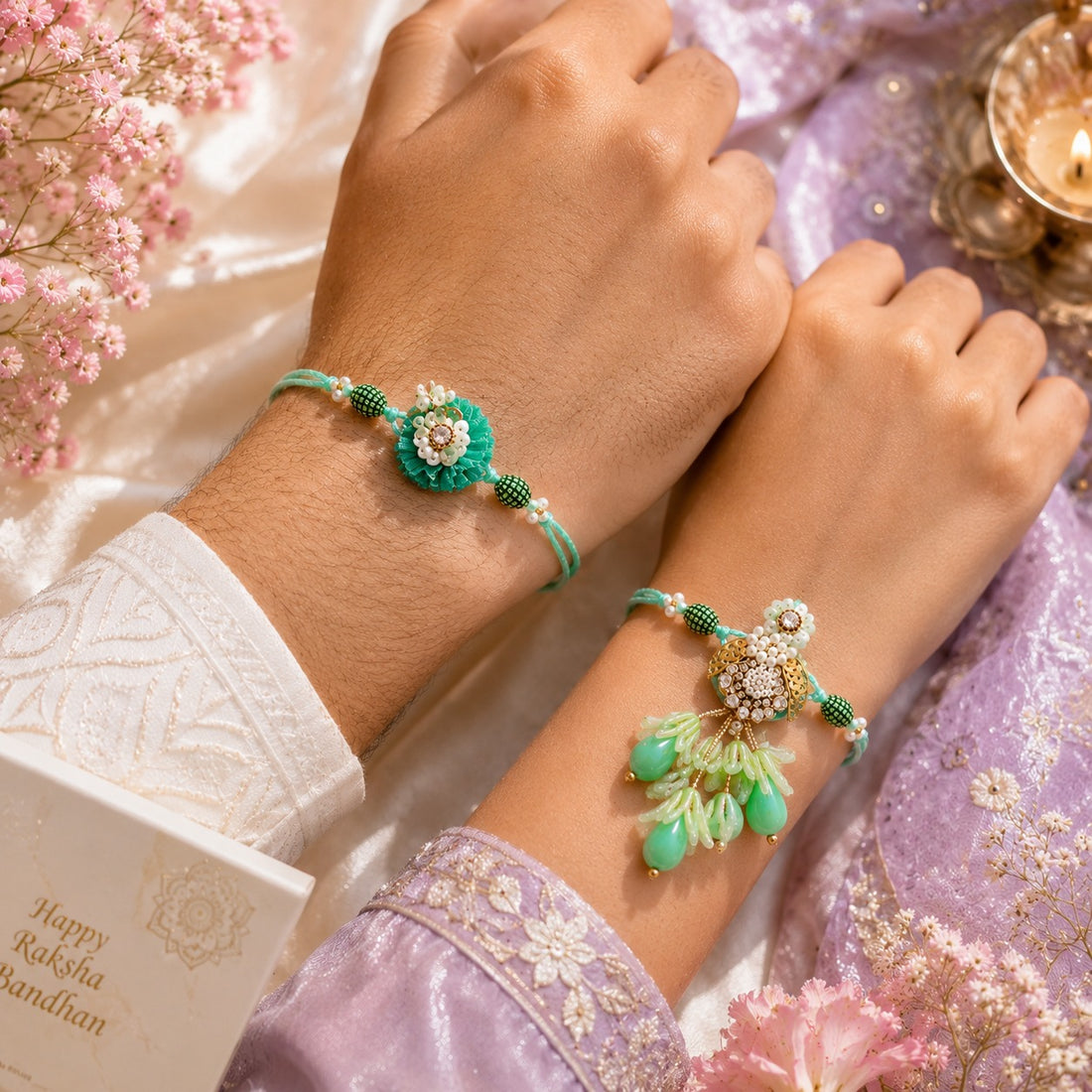 Emerald Bloom Royale Rakhi Set by Suryatra