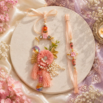 Peach Blossom Royale Rakhi Set by Suryatra